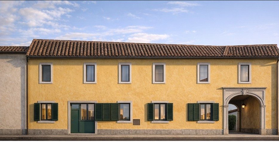Rendering del recupero di una facciata storica a Somma Lombardo